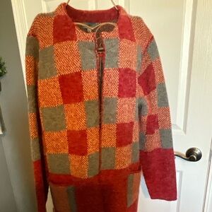 Yair I Red and Gray Checkered Sweater Coat